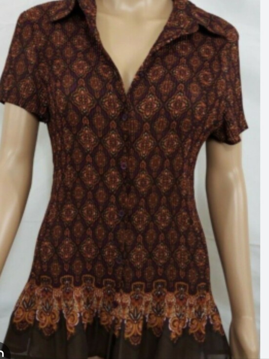 Apt. 9 Tops - Apt. 9 Purple and Light Brown Paisley Short Sleeve Ruffled Blouse